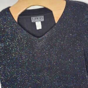 Alex Evenings Women's Black Ringstone Pullover Top Blouse Size‎ Medium